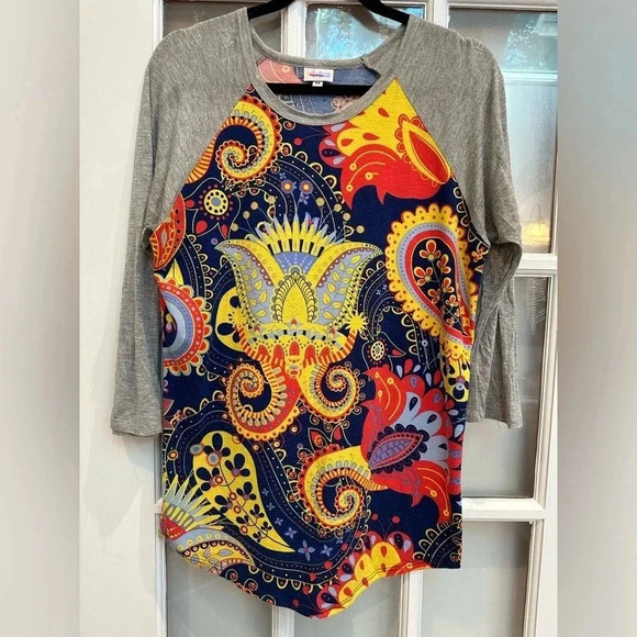 LuLaRoe Randy Baseball Tee Bright Fall Boho Paisley Print Size Medium M - Picture 9 of 9